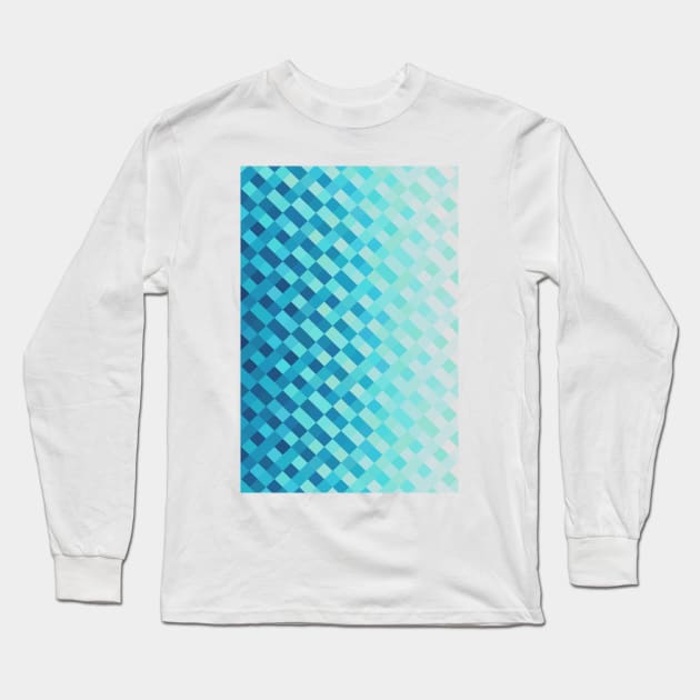 Aqua Blue Light Abstract Grid Pattern Design Long Sleeve T-Shirt by love-fi